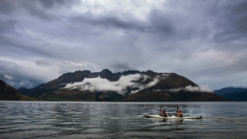 Torpedo7 was a local team made up of members all from Wanaka, New Zealand. Unfortunately their local knowledge didn’t help them in the end. Like 38 other teams, they failed to finish. Here they are paddling down Lake Wakatipu towards Kingston.