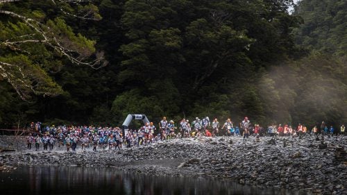 Racers taking off at the start of the 2015 GODZone Adventure race on February 27, which is apart of the Adventure Racing World Series. The 560K (350-mile) course would end up pushing even the hardened pros to the limit. Each four-member teams needed to include at least one female competitor.