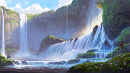 McClellan didn’t illustrate carbon copies of Burkard’s photos. Instead he used the style and settings as inspiration for each landscape that the book’s young explorer visits.