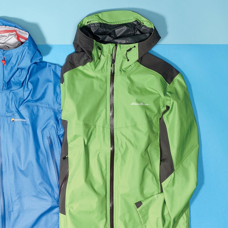 Best For: Long days in the rain. The Test: A good sign of a jacket’s worth is when you’ve got 15 to choose from and you keep picking the same one. The Alpine Front ($229) is the only full-featured hard shell here, built from a proprietary fabric that deflected an inch of rain during a day hike in Olympic National Park. And with stretchy elbows, shoulders, and back, it’s not nearly as crinkly as the Montane or Black Diamond. The fabric isn’t quite as breathable as Gore-Tex or eVent, but thanks to pit vents and mesh-backed front pockets, dumping heat is as quick and easy as a few zipper pulls. The Verdict: Works as good as it looks. Could easily double as your ski shell. 14 oz; eddiebauer.com Breathability: 2.5 Weatherproofness: 5
