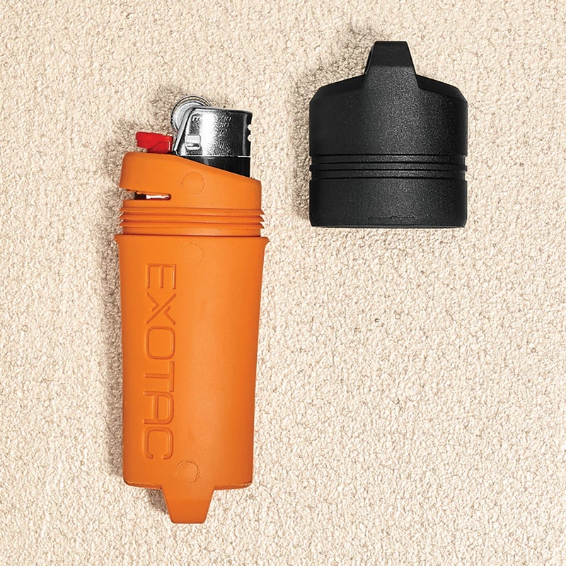 Transform your ordinary Bic into a floating, waterproof, life-saving hero with this heavy-duty thermoplastic body and cap ($16). A smart flap goes over the button when you want to keep a flame going without burning your thumb. exotac.com