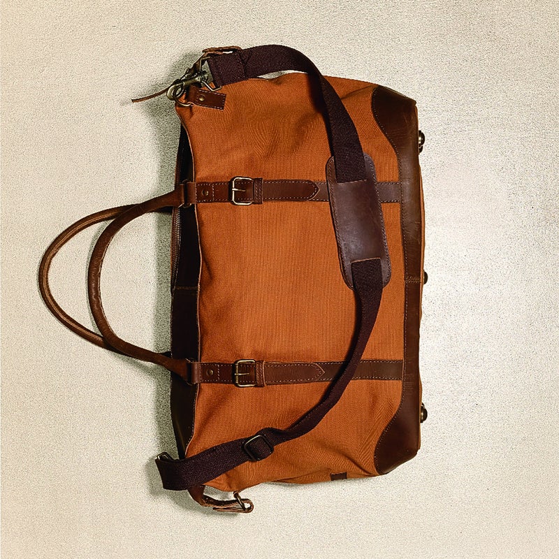 A throwback in the best ways: vintage looks, organic waxed canvas, and leather straps and trim ($148). It’s big enough for a getaway (roughly 30 liters) but compact enough to take to the coffee shop. The “Blue” in United by Blue? For every product purchased, the Philly startup removes a pound of trash from waterways. unitedbyblue.com