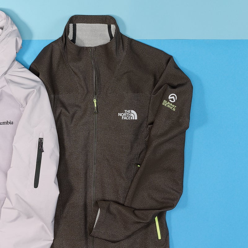 Best For: Unrestricted mobility. The Test: We’ve never worn a jacket like this. The proprietary fabric is crazy stretchy—we never exposed our wrists, even reaching high for a hold on a sport climb—but also remarkably soft next to the skin. And because the North Face’s designers figured out how to make the jacket ($199) out of a single piece of fabric, there are few seams, which cuts down on both weight and bulk. The catch to all that light mobility? Hoofing up to a rock climb, we found it didn’t breathe that well. But the poly-nylon lining quickly wicked our sweat away once we stopped. The Verdict: The most comfortable jacket here, thanks to all that stretch. 15 oz; thenorthface.com Breathability: 3 Weatherproofness: 3