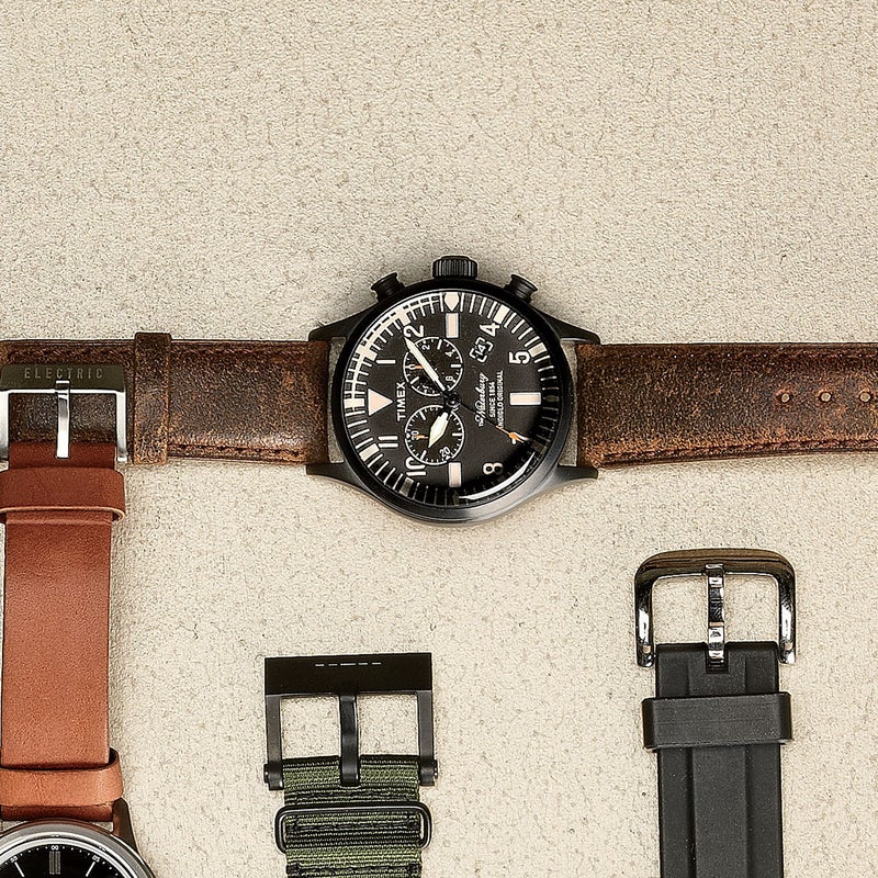 Named for the Connecticut town where Timex was born, the Waterbury ($125) finds a middle ground between classic style and modern practicality. It isn’t made for hard charging, but at this price you won’t be paranoid about taking a spill. timex.com