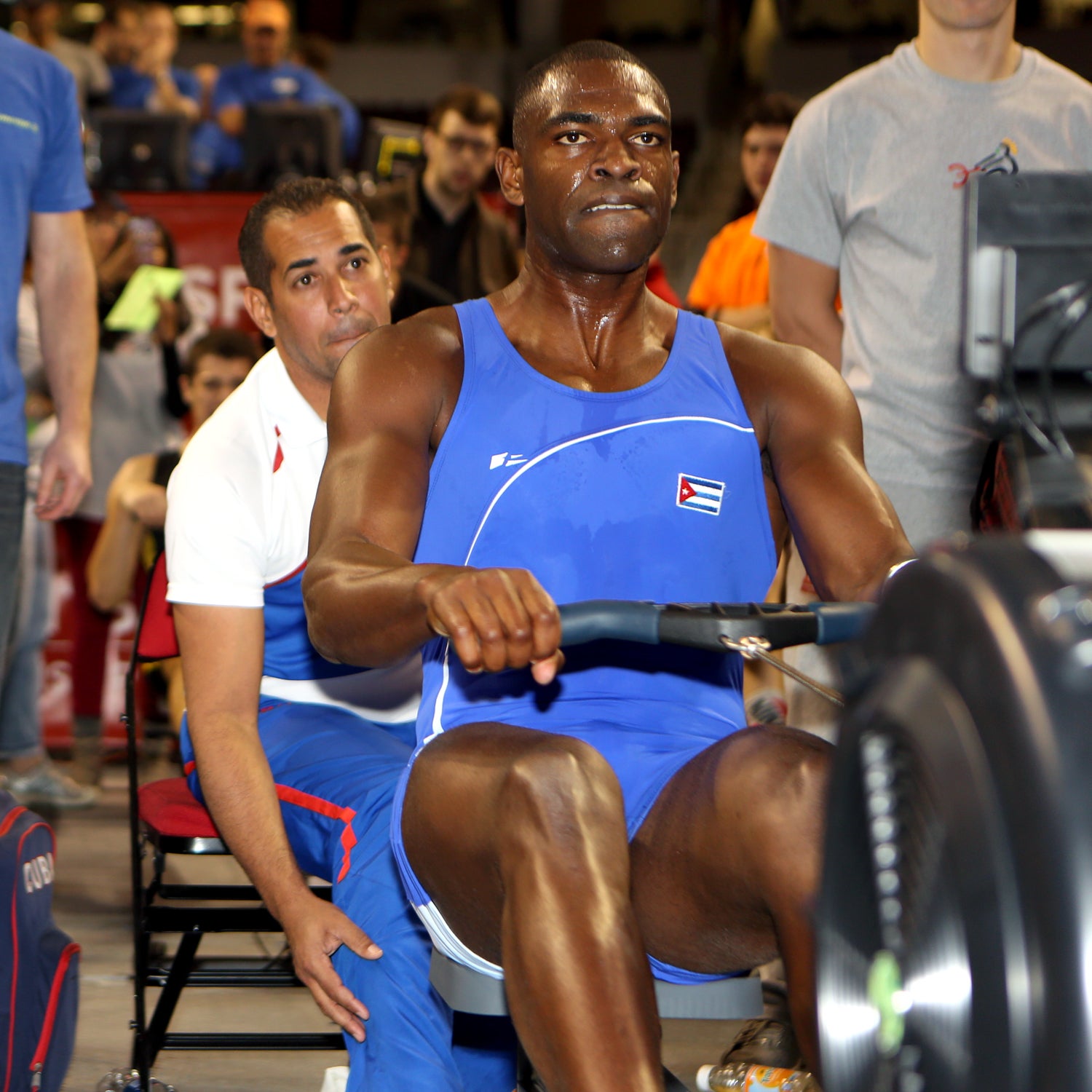 Cuba's Angel Fournier Rodriguez (right) and Australia's Samson Loch battle for the Open Men's title at the 2015 CRASH-Bs.