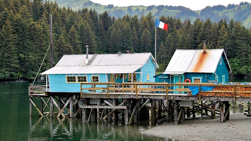 A French flag in Seldovia welcomes the Guenots.