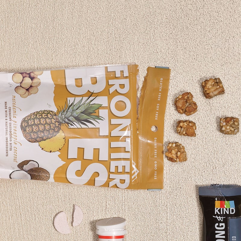 It’s hard not to inhale a 3.5-ounce bag of macadamia nuts, coconut, and pineapple ($5.50). Which is fine: the dairy- and soy-free mix (also available in nut-and-berry blends) has no additives and is only lightly sweetened with brown-rice syrup and honey. frontierbites.com