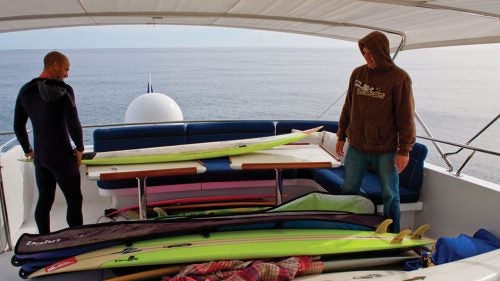 “Cortes Bank is an underwater seamount 100 miles off the coast of Southern California. It’s where a lot of the biggest waves in the world have been ridden. It’s as risky and as high-adventure of a mission as we have in the surfing world. This is during the first paddle mission at Cortes in 2009. We went out there on a 100-foot super yacht and had a giant crew of all the best surfers in the world. The waves were only 20-30 feet on the face, but it was a perfect day to test the waters paddling out there. Conditions were flawless, it was the catalyst to go out there and paddle it bigger.”
