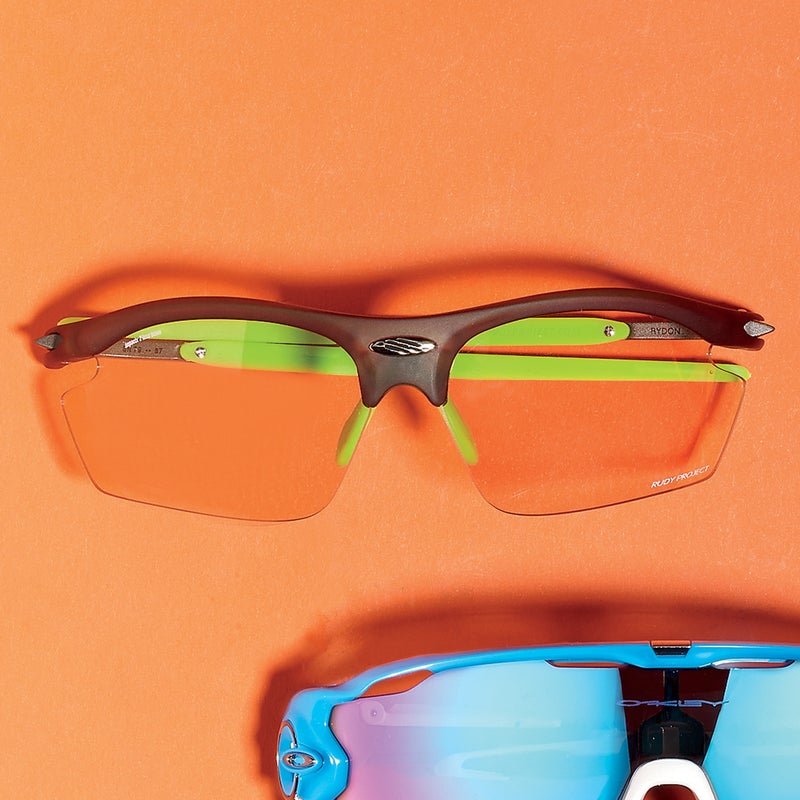Best For: Trail runners.
The Test: The price gets less scary when you consider that the photochromic lenses make this the equivalent of several pairs of primo shades for every light level, sunup to sundown. The brown tint transforms from nearly clear to coffee dark so smoothly that you never notice. Sun on snow or water will be too bright, but the Rydon ($250) is rapture for those who do sweaty stuff off-pavement. Nice: adjustable temples and nosepiece enable a custom fit.
The Verdict: Happiness—for a price. rudyprojectusa.com
Style: 3.5
Versatility: 5