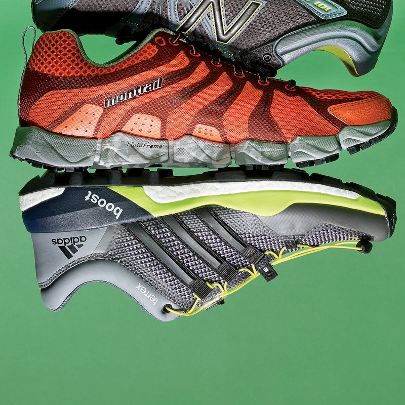 Best For: Long mountain runs.
The Test: It’s a tall order to improve on one of the best shoes of last year—the FluidFlex II—but Montrail pulled it off with the ST ($95). While keeping the versatility of an all-terrain, technical shoe, the ST bolsters the upper with abrasion-resistant overlays and more padding, and it adds a new foam rock guard and a stouter midsole. The result is a more substantial shoe that’s just as happy bombing singletrack as it is churning out miles on hardpack. The ride is forgiving, but only a few testers complained about sluggishness.
The Verdict: As close as it gets to a quiver-of-one trail runner. 8.8 oz; 4 mm drop; montrail.com
Speed: 4.5
Protection: 4.5