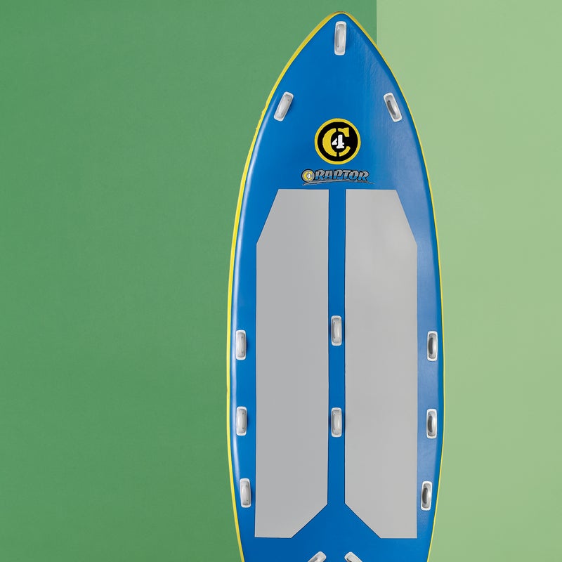 Best For: Anything you (and your friends) dare to paddle.
The Test: At 14 feet long, 60 inches wide, and eight inches thick, the Raptor’s ($2,999) footprint approaches a Subaru Outback’s, but deflated it’ll fit in your trunk. Topped off at ten psi (suggestion: get an electric compressor), the Raptor is ready for—well, what can you dream up? We had a hoot paddling it in flatwater with two big kids and surfed chest-high waves with three adults. Piloting the Raptor requires teamwork, but we’ve never had this much fun on a SUP.
The Verdict: Totally ridiculous and absolutely awesome. 14'; c4waterman.com
Stability: 5
Glide: 3