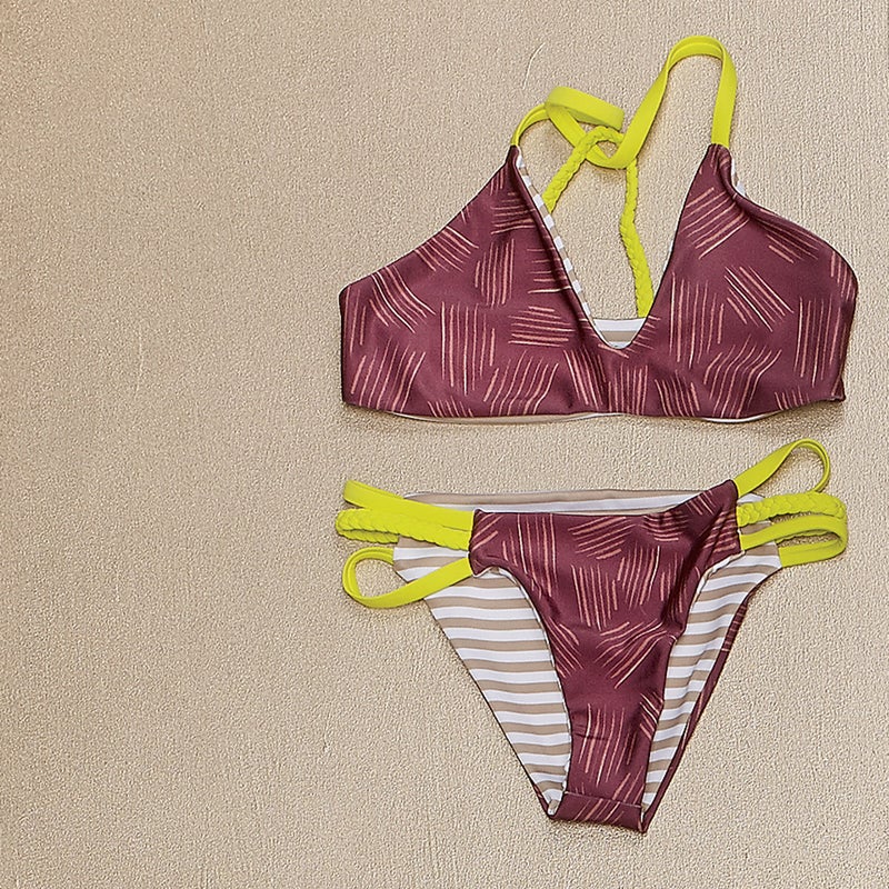 Women’s surfing brand Seea makes retro swimsuits with an edge. The cross back on the Capitola ($125) doesn’t cut into your neck like on a lot of suits, and the braided detailing on the straps is attractive. theseea.com