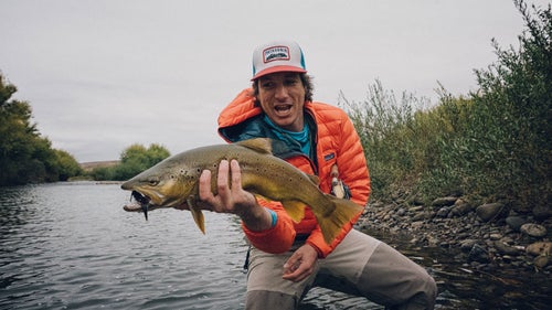 Schaffer with his a big brown trout, which he was lucky to catch in his first ten minutes on the water.