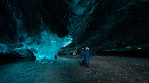 I found that making amazing images with the iPhone 6 was often much easier that with a DLSR. Every photo I take with the DLSR is designed manually, meaning I control everything from the sensor settings to the focus. With the iPhone, I turn it on and we’re ready to go.
Getting this shot: Hiking into a massive glacial ice cave is very dangerous. The ground you see here is a partially frozen lake with weak spots covered by snow. Needless to say, we walked carefully. Pictured: Skaftafell Glacier.