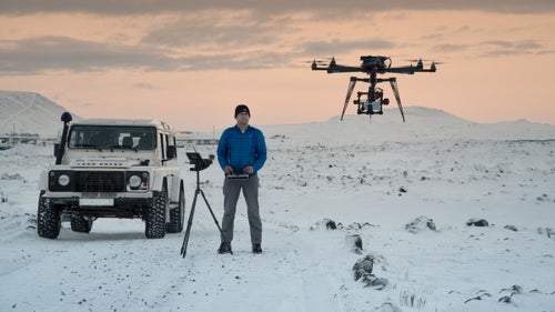 The iPhone 6+ was the first to go up in the drone. I affixed the Moment 18mm lens, pushed the throttle forward, and watched the system lift off into the evening sky. The smartphone flew around for about 10 minutes before I could no longer handle the cold. I was surprised that the iPhone was still recording when it landed, with temperatures hovering about negative 37 degrees Fahrenheit.
Trips like this aren’t easy to pull off because of how challenging it is to reach each location. The Defender 110 (provided by my sponsor Land Rover) connected all the dots to make these photos possible. I aim to present a beautiful and interesting image, but it’s often hard to show how much work goes into making that one shot. Pictured: Near Grindavik.