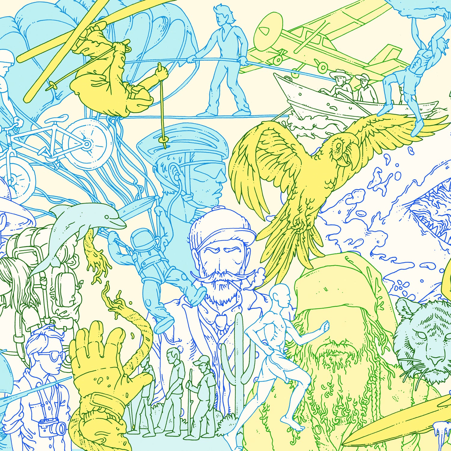Living bravely in the 21st century, visualized: There's an element from every single Adventure Library pick in this image. Illustration by Eric Nyquist