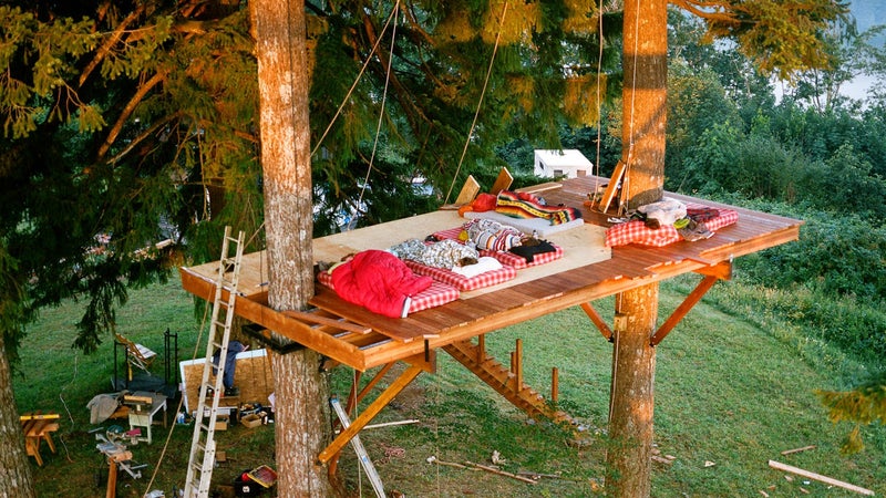 First night in the trees, six weeks into the build.