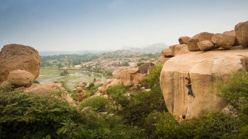 We bouldered our way through the rolling landscape of the never-ending granite rock that stretches across Hampi in southern India. Morning and evenings were reserved for bouldering, and the midday heat was spent reading, slacklining, and hanging out with new friends.