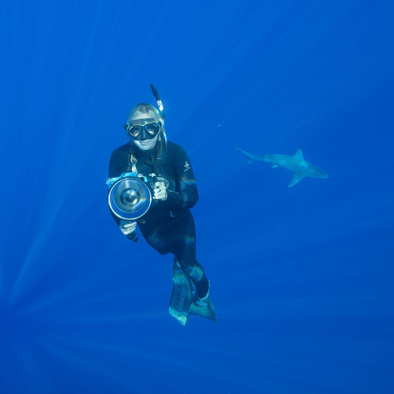 A good mask and snorkel are likely the most crucial items on a shark dive. Maintaining eye contact with the sharks lets them know you’re aware of them. As Ramsey likes to say, “Predators look around. Prey looks down.” Guests on One Ocean Diving’s Pelagic Animal Interaction tours aren’t allowed to get in the water until their masks, snorkels, and fins are on.