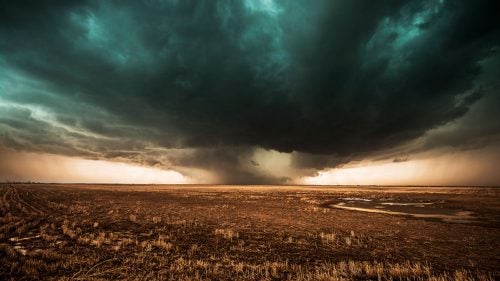The hail-filled updraft of a supercell in one of the most prevalent areas for storms in tornado alley—the high plains east of Denver.