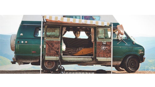 When his 1977 Dodge camper van died in Dawson City, Yukon, a few hours shy of the Arctic Circle, Cud Eastbound, 28, knew he needed to insulate the vehicle, fast.
The touring banjo player and freelance graphic designer had been planning to try surviving a northern winter in his van, which he’d toured in for years, anyway. It was on his bucket list. “I just wanted to inspire people to do what they love,” says Eastbound, who has “love life” tattooed across his fingers. “I wanted new experiences.”
The busted engine sealed the deal—and the location.