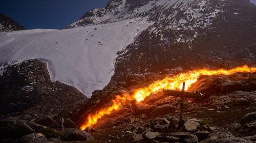 Norfolk worked with the nonprofit organization Project Pressure to overlay GPS coordinates with historical data and maps, from which he plotted the glaciers previous edges and planned locations for his images.