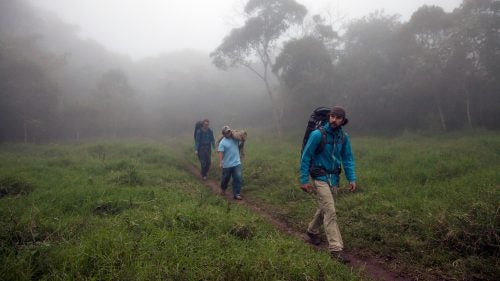 After establishing multiple highlines in the northern section of the mountain range, we headed south to explore the country’s caves. This brought us into the cloud forests of Mexico. The man in the middle is a local who volunteered to help us carry gear.