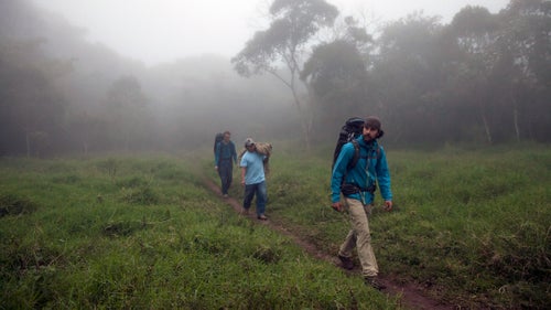 After establishing multiple highlines in the northern section of the mountain range, we headed south to explore the country’s caves. This brought us into the cloud forests of Mexico. The man in the middle is a local who volunteered to help us carry gear.