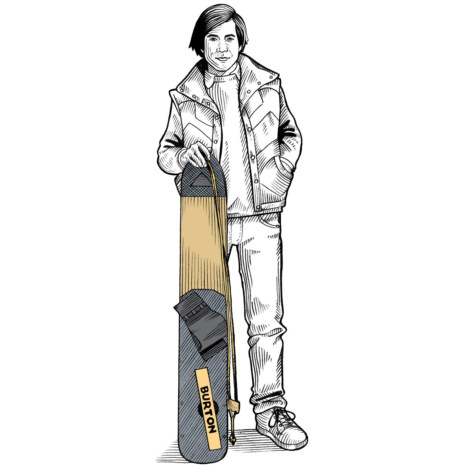Jake Burton with a 1979 BB1 snowboard.