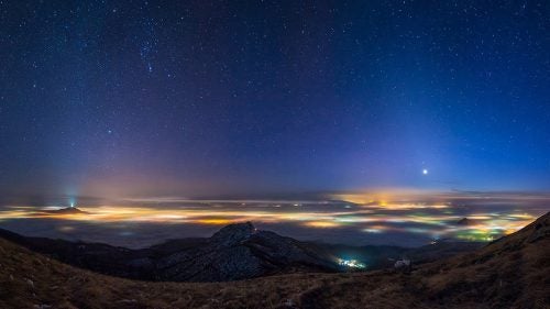 Trisko also took fifth place in the Against the Lights category with this photo taken in the mountains above the clouds over Pyatigorsk, in the Stavropol region of Russia, in February 2015. The clouds glow with the reflections of the towns and villages beneath.