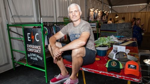 Endurance Conspiracy launched at the Kona Ironman in 2010. Owner Tony DeBoom had been a sponsored triathlete and was sick of how visually boring the whole sport had become. He wanted to add some visual flare. “Triathlon apparel was all about high tech. The casual apparel side was overlooked,” DeBoom says. He drew art on the side and saw an opening. The company started with ten triathlete lifestyle shirts; today, it has 100 designs and makes some of the flashiest and cleverest bike kit we’ve ever seen. There’s also a retail store on Pearl Street in Boulder. Pictured: Tony DeBoom.