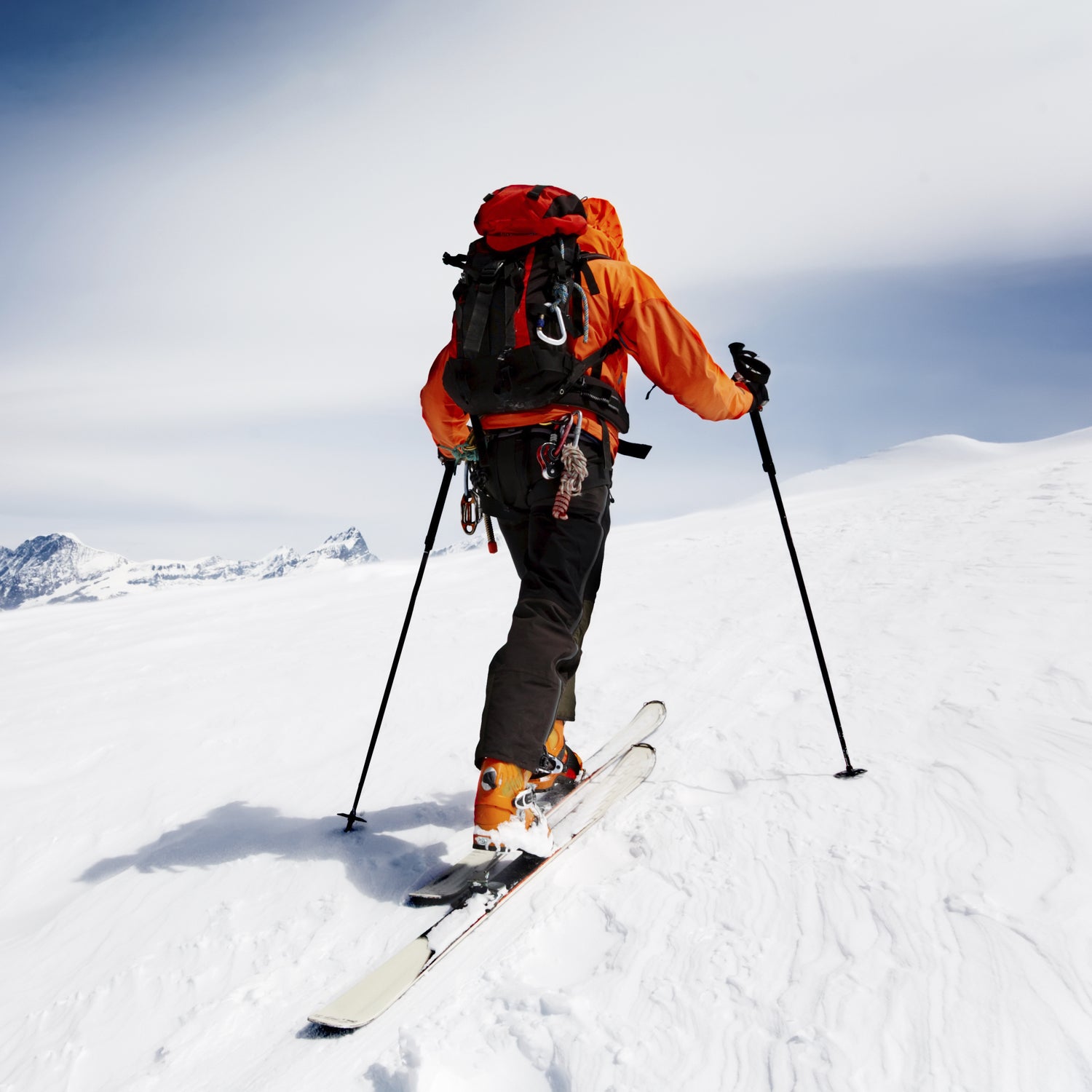 Lone Alpine Touring Skier. MonteRosa, Swiss-Italy border.