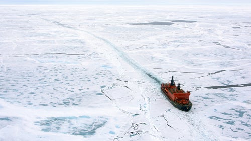 If you want to take a surface ship to the North Pole, you’ll need the biggest, baddest, most powerful Icebreaker in the world. Fortunately, the Russians have got you covered. This is 50 Let Pobedy (50 Years of Victory), one of six Arktika-Class nuclear-powered icebreakers operated by Rosatomflot (the Russian State Atomic Energy Corporation). The ship is the world’s most powerful Icebreaker. With two nuclear reactors, it generates 75,000 horsepower (that’s more than the power of 200 Chevy Suburbans) and is capable of breaking ice ridges almost 30 feet thick. During the summer, Rosatomflot partners with polar experts Quark Expeditions to bring a small number of tourists, explorers, and scientists to the Pole. The rest of the year, 50 Years of Victory clears ice in the increasingly accessible and valuable waters above the Arctic Circle.