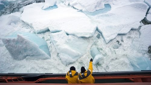 As we approach the pole, the ice thickens dramatically. Almost every other ship in the world would be stuck (or sink) in this kind of ice. 50 Years of Victory is so powerful, she barely shudders as she smashes through the floes and pressure ridges.