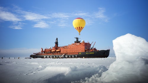 In 1968, just one year before Neil Armstrong walked on the surface of the moon, the first confirmed surface conquest of the North Pole was achieved by Ralph Plaisted using snowmobiles. It had already been 50 years since Roald Amundsen walked upon the land-locked South Pole.
Today, the Arctic has become site of the most controversial—and potentially profitable—land issues amongst the world’s superpowers, and Russia is undeniably leading that charge. This August, Russia submitted a bid to the UN claiming more than 450,000 square miles of the Arctic and all its economic profits. New reports also highlight the Russian’s plans to install anti-aircraft missiles that can withstand harsh conditions in select locations along its border with the region.
As a destination, the North Pole has been visited by thousands—researchers, military personnel, explorers, and a few tourists. They arrive by submarine, aircraft, and icebreaker. It’s estimated that there have only been 119 visits to the North Pole by a surface vessel. This July, I was invited to go on the 115th.