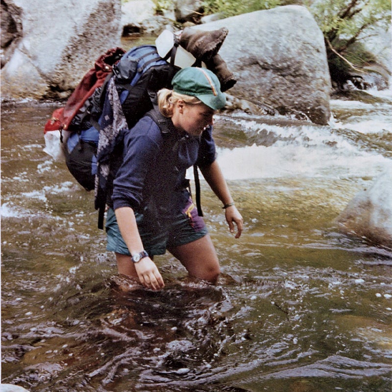 Molly crossing a stream.