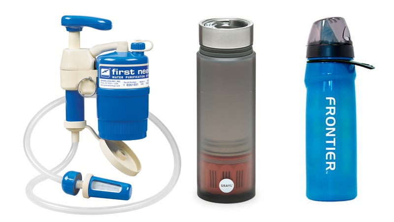 From left: First Need XLE, Grayl, Frontier Flow Red Line