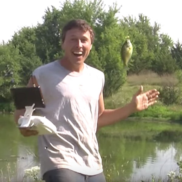 Farmer Derek Klingenberg snags a bluegill with his DJI Phantom 2 quadcopter.