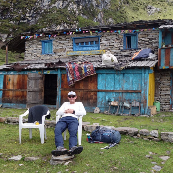 Jim Morrison enjoying a break at 14,800 feet, a day's walk from base camp.