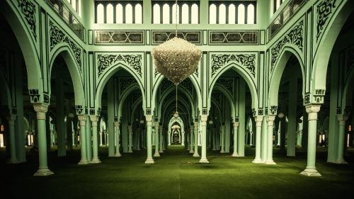 The skyline of Nouakchott, is dominated by Mosque Saudique. With birds singing outside, its Garden of Eden-like interior offers a calm and cool refuge on hot days.