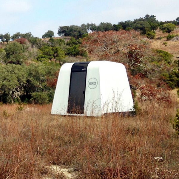 The Exo shelter comes in two- or four-person sizes, and can stack during transport.