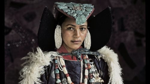 The people of Ladakh—meaning land of the passes—live in mountain valleys between the Himalaya and Karakoram ranges. During their immigration from Tibet more than 1,000 years ago, the Ladakh largely overwhelmed the local culture and established roots in Leh, the capital of Ladakh. The Ladakhi royal family can trace its lineage back to 300 B.C. and still lives in Leh, but the family’s presence as a ruling force has been mostly symbolic since India’s independence in 1947. The people of Ladakh have a rich folklore, remarkable for its songs and legends, some of which date back to the pre-Buddhist era.