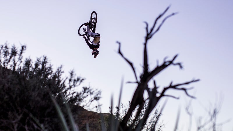 Brandon Semenuk backflips.