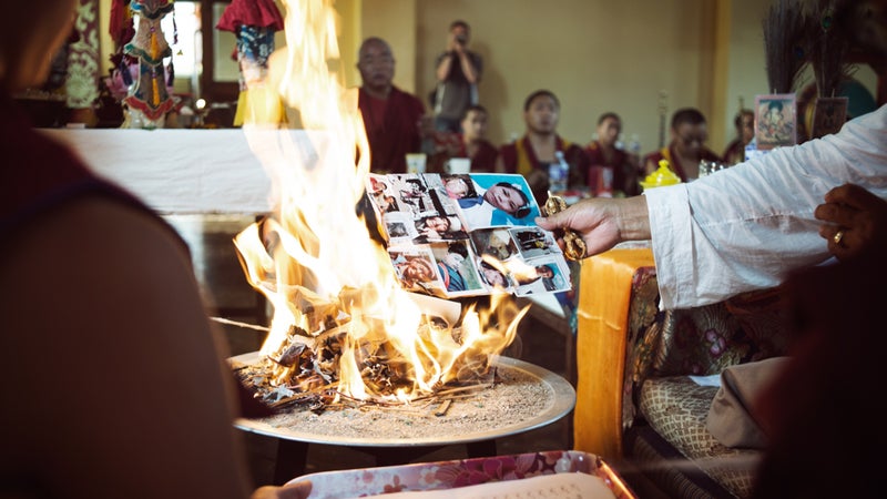 A ceremony for the Langtang Valley dead at the Phuntsok Choeling monastery.