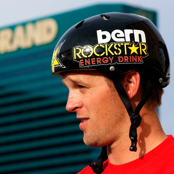 Erik Roner of Nitro Circus talks to the media after base jumping off The Signature at the MGM Grand Hotel & Casino on Wednesday June 1, 2011 in Las Vegas to promote the North American debut of Nitro Circus Live at the MGM Grand Garden Arena on Saturday June 4, 2011. (Jeff Bottari/AP Images for Nitro Circus Live)