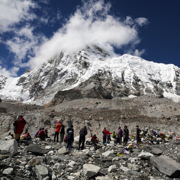 Trekkers rest at Everest Base Camp.