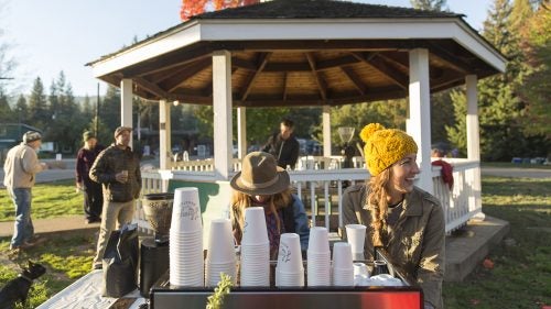Race morning at the Quincy fairgrounds. Most riders wouldn’t have made it to the start line without the much-needed caffeine provided by pop-up coffee shop HoneyCo Coffee Roasters. The cheery baristas made the seven-hour drive from San Luis Obispo to ply aching Grinduro riders with the sweet tonic.