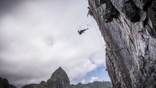 Vertical mayhem: Libecki gets more than he bargained for during his 12-hour lead of pitch two, which he described as one of the hardest pitches of his life.
