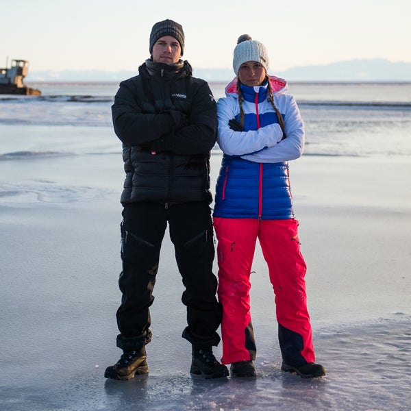 Zach Doleac and Lauren Steele in Kaktovic, Alaska on Barter Island in the Arctic Circle.