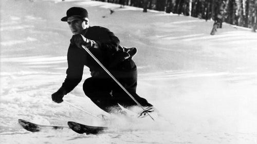 Joe Lahout Sr. carving at Cannon Mountain in 1947. Lahout, who started skiing when he was eight years old, perfected his skills at Cannon using the Arlberg technique that Austrian ski instructor Hannes Schneider brought to the U.S. during WWII. “I took right to it,” Lahout says.